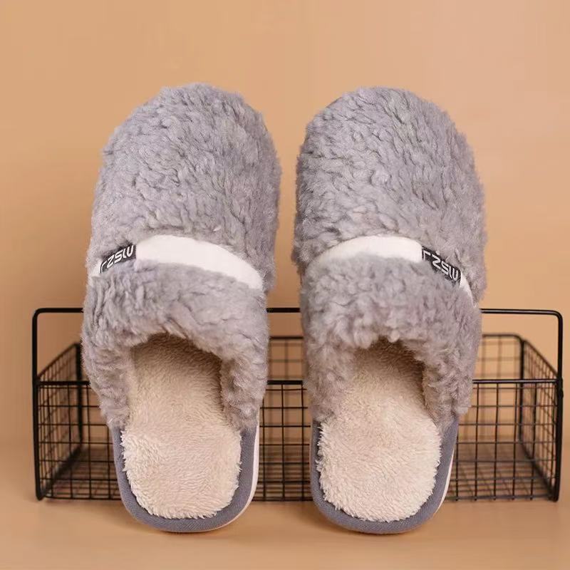 Men Women Winter Plush House Slippers, Closed Toe Warm Fuzzy Cotton Slippers, Non-Slip TPR Sole Indoor Home Slippers for Bedroom Living Room