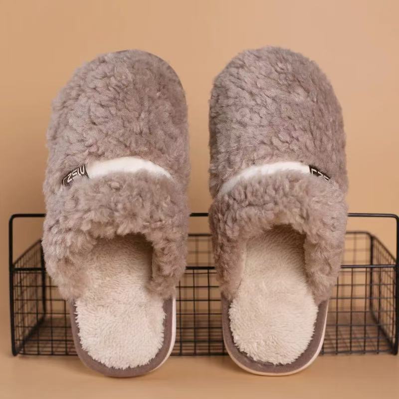 Men Women Winter Plush House Slippers, Closed Toe Warm Fuzzy Cotton Slippers, Non-Slip TPR Sole Indoor Home Slippers for Bedroom Living Room